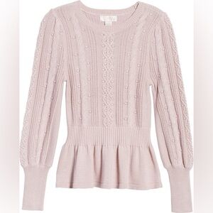 Rachel Parcell Cable‎ Bobble Peplum Cotton Blend Sweater